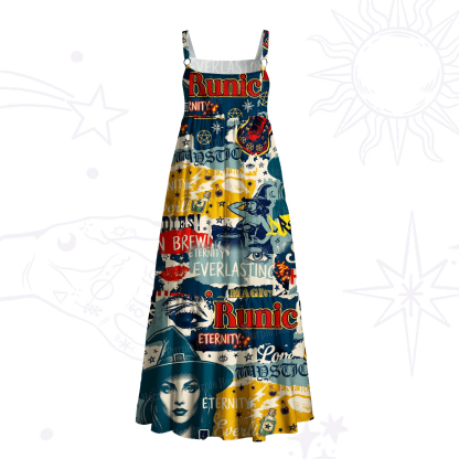Purplehecate Vintage Magic Poster Collage Wide Straps Maxi Dress