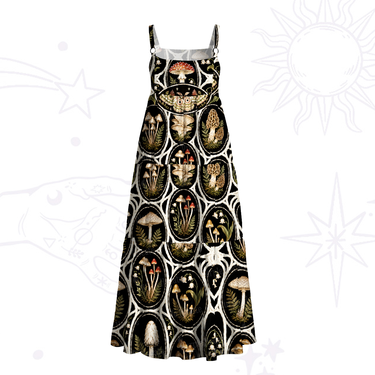 Purplehecate Enchanted Forest Mushroom Specimen Wide Straps Maxi Dress