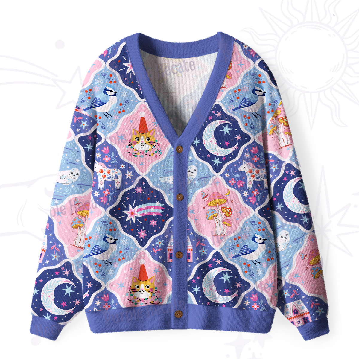 Purplehecate Dreamy Moonlight Fairy Tale Ugly Cardigan Sweaters