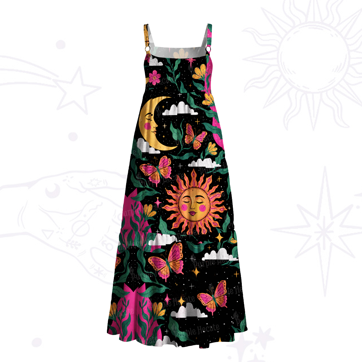 Purplehecate Starry Night Butterfly Dreams Wide Straps Maxi Dress