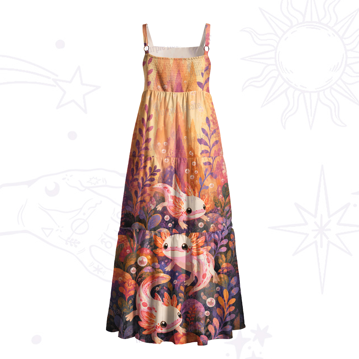 Purplehecate Dusky Axolotl Bay Wide Straps Maxi Dress