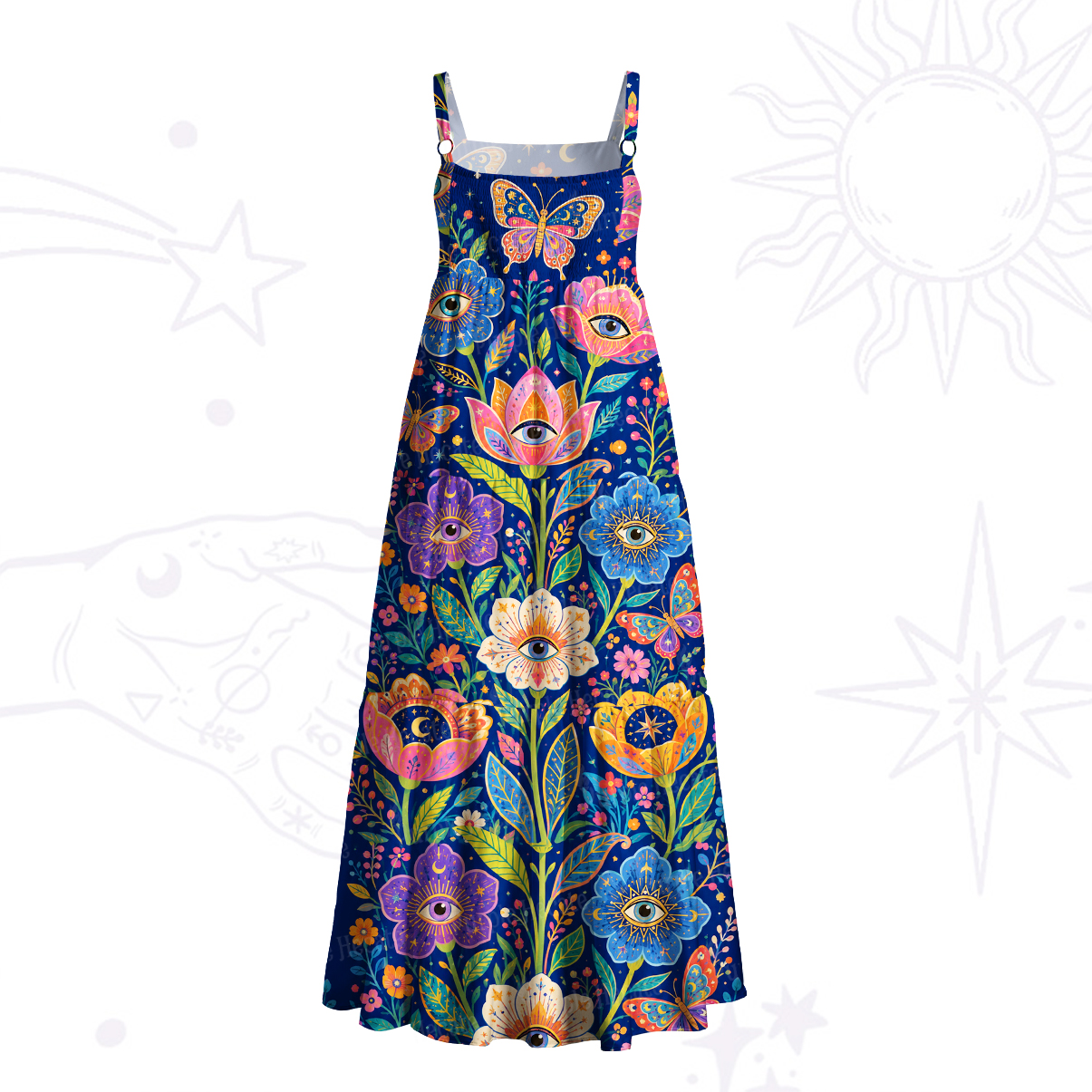 Purplehecate Mystic Eyes Garden Wide Straps Maxi Dress