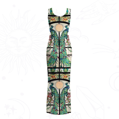 Purplehecate Mystic Peacock Stained Glass Mesh Maxi Tank Beach Dress