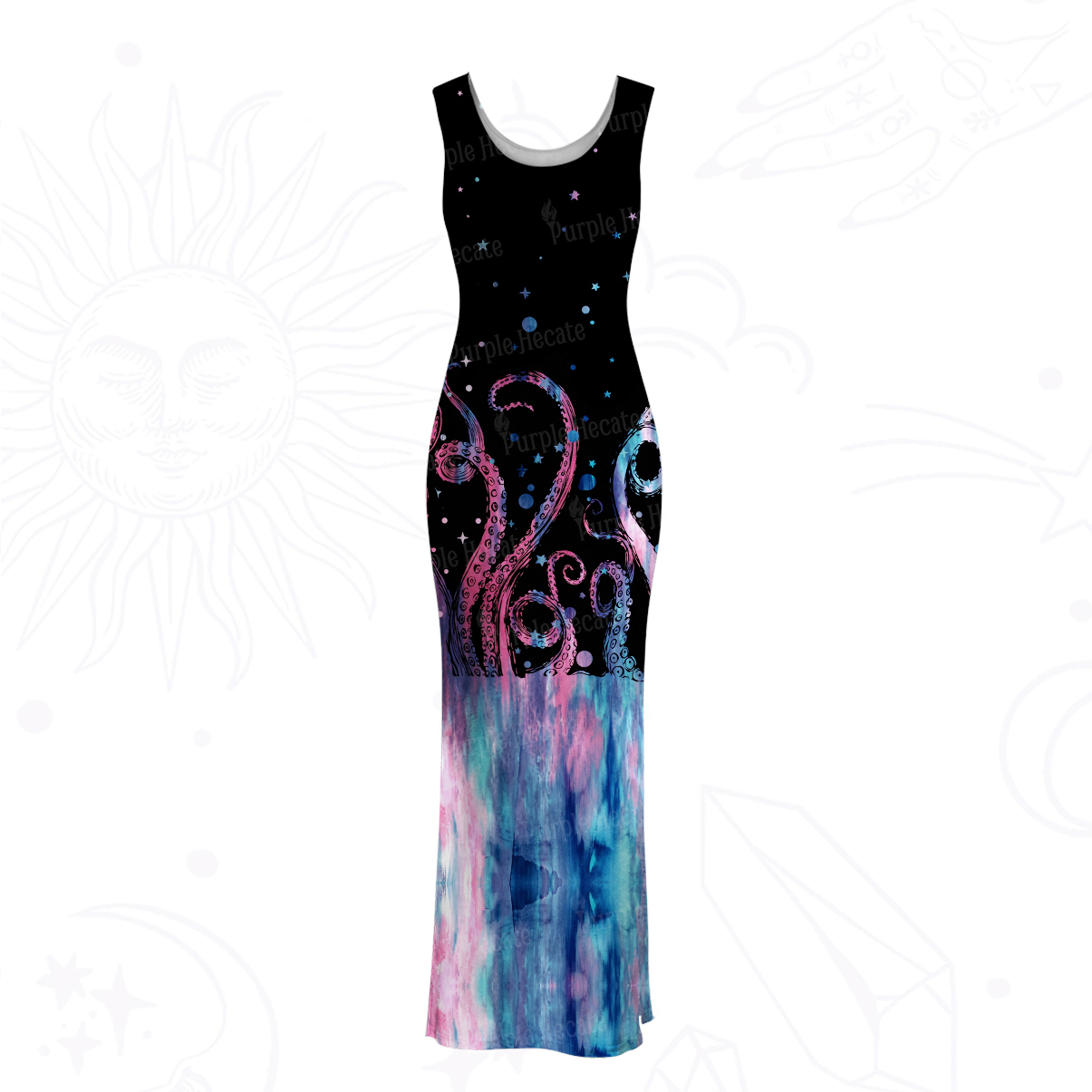 Purplehecate Ombre Octopus Glitter Tentacles Mesh Maxi Tank Beach Dress