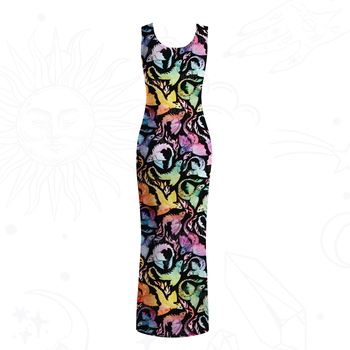 Purplehecate Rainbow Dragon Fire Mesh Maxi Tank Beach Dress
