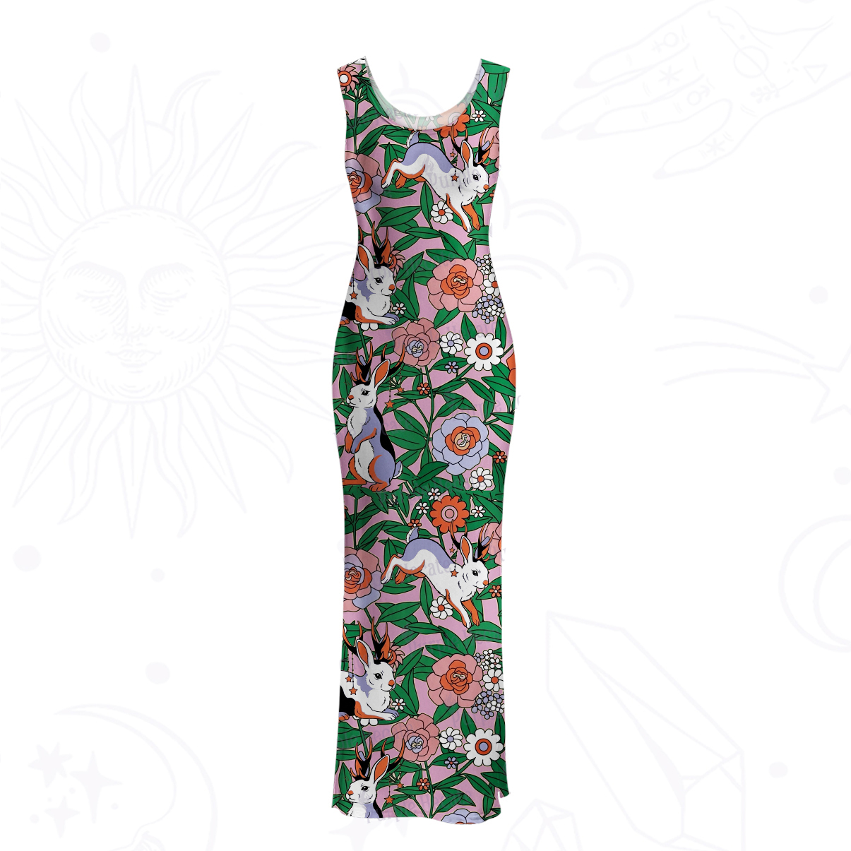 Purplehecate Mystic Blossom Bunny Garden Mesh Maxi Tank Beach Dress
