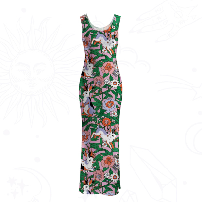 Purplehecate Mystic Blossom Bunny Garden Mesh Maxi Tank Beach Dress