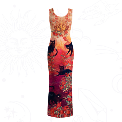 Purplehecate Blazing Jungle Night Cat Mesh Maxi Tank Beach Dress