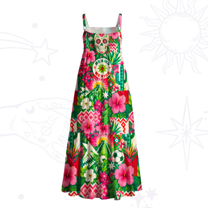 Purplehecate Mexico Day of the Dead Floral Wide Straps Maxi Dress
