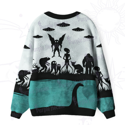 Purplehecate Alien Lake Monster Encounter Ugly Cardigan Sweaters