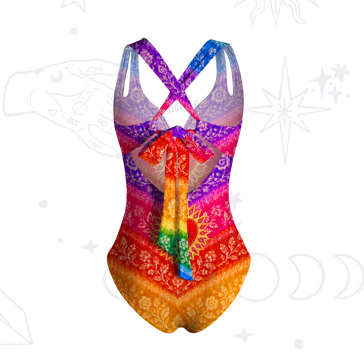 Purplehecate Rainbow Striped Sacred Heart One-Piece Swimsuit