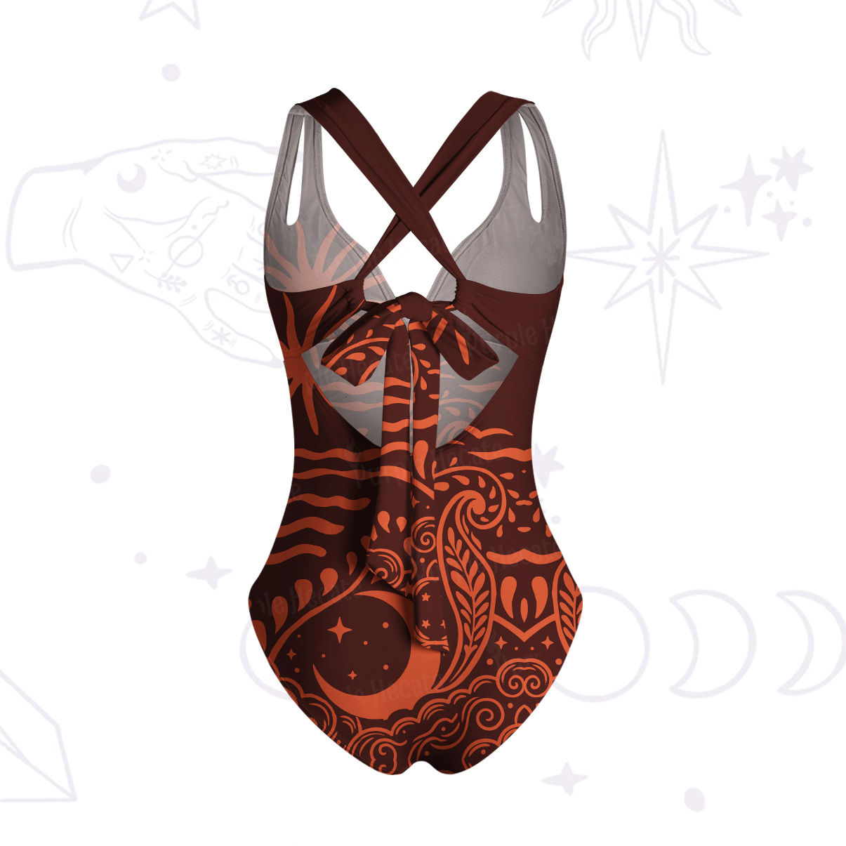 Purplehecate Celestial Sun Moon Waves One-Piece Swimsuit