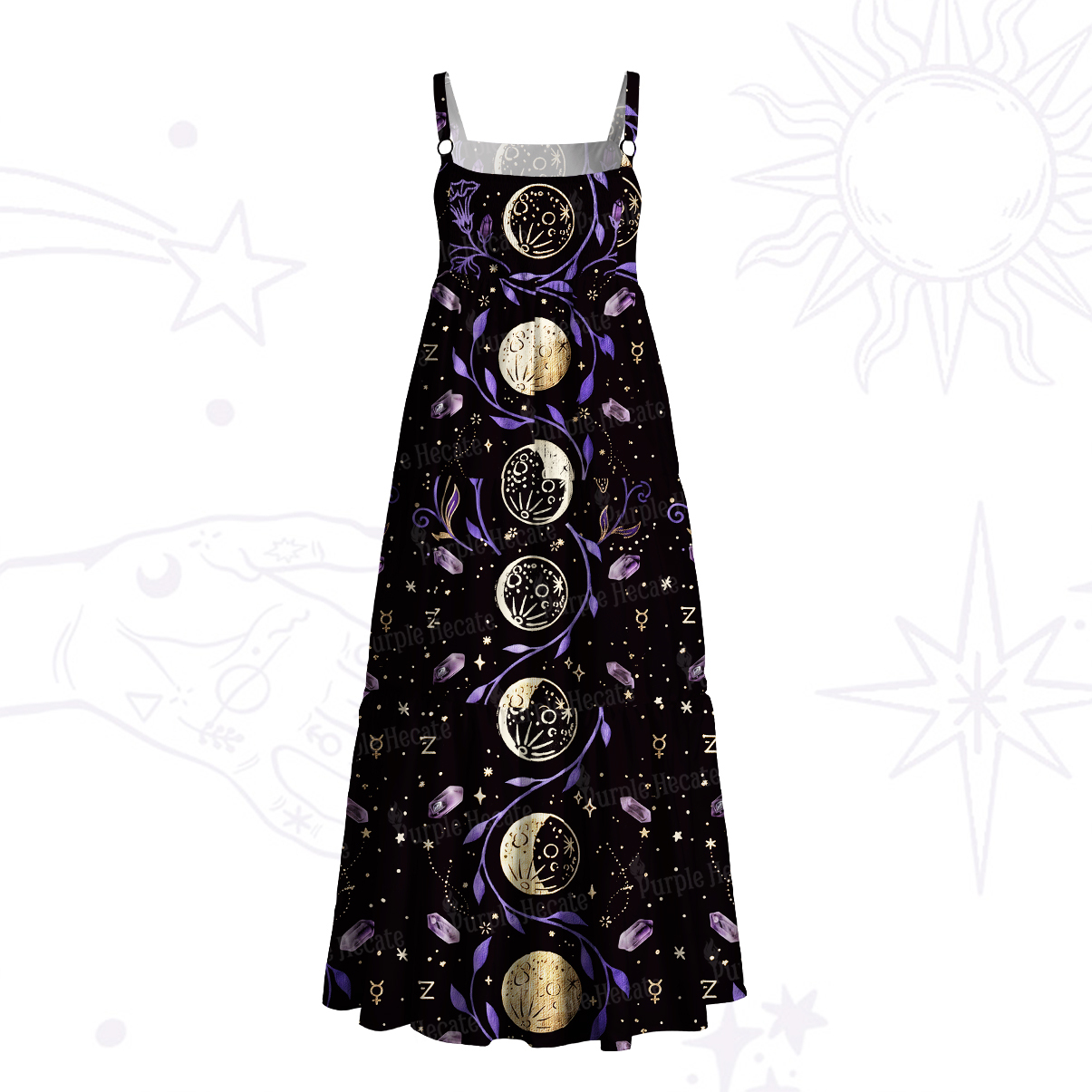 Purplehecate Starry Moon Cycle Mystic Wide Straps Maxi Dress