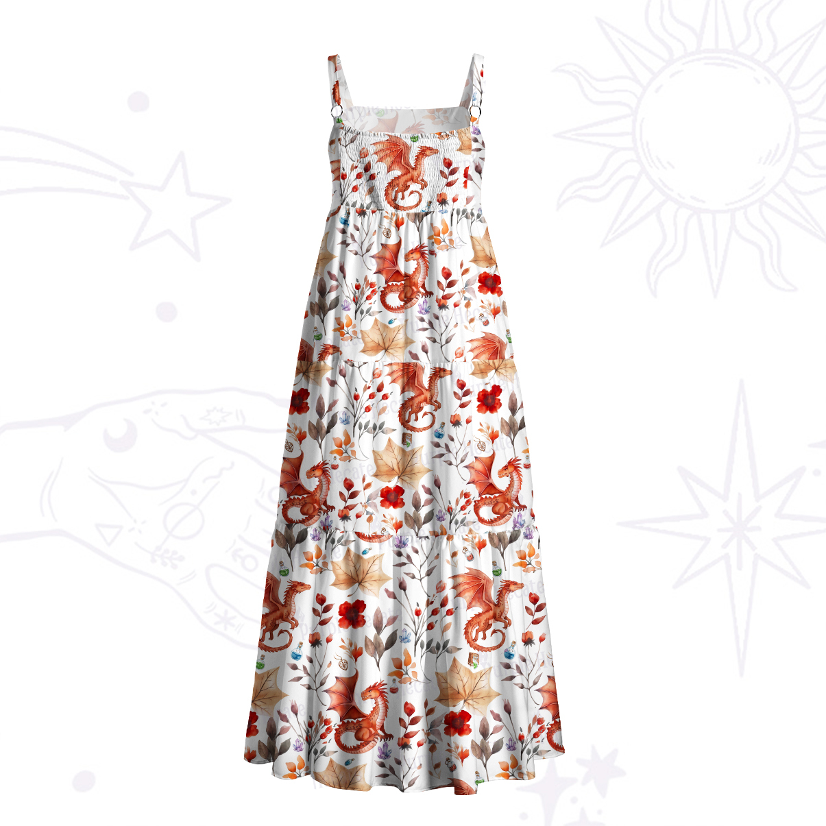 Purplehecate Enchanted Little Dragon Meadow Wide Straps Maxi Dress