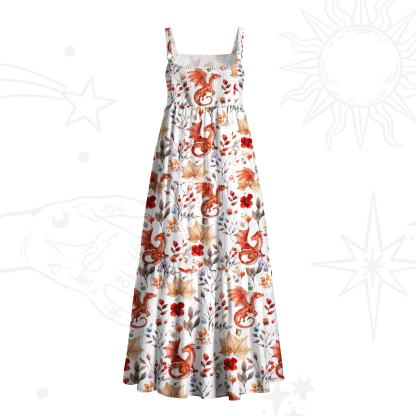 Purplehecate Enchanted Little Dragon Meadow Wide Straps Maxi Dress
