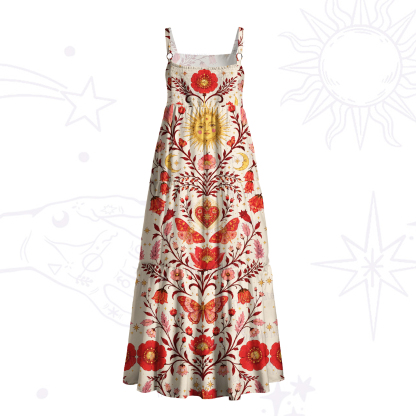Purplehecate Solar Bloom Sacred Heart Wide Straps Maxi Dress