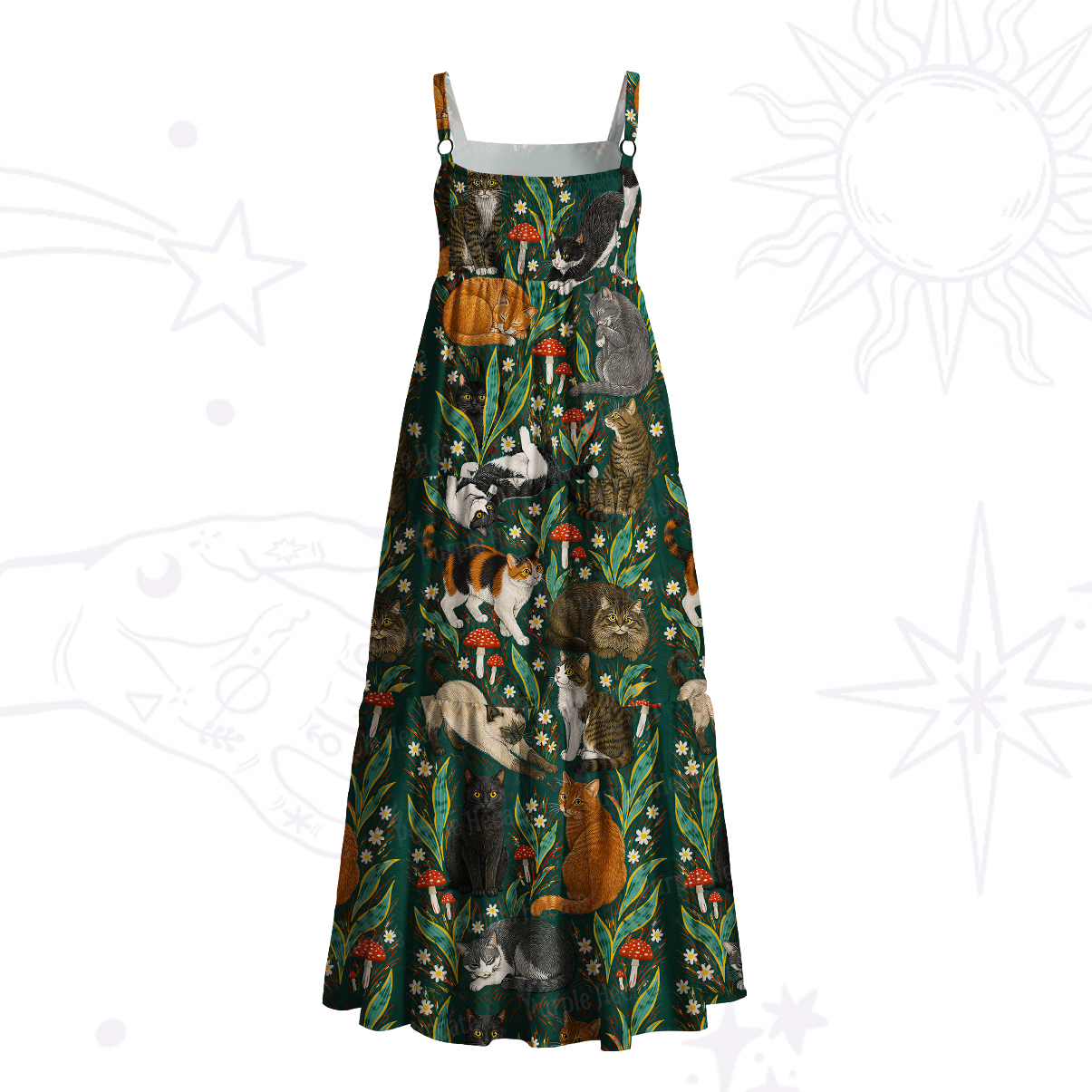 Purplehecate Magical Woodland Animal Wide Straps Maxi Dress