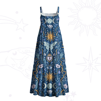 Purplehecate Celestial Butterfly Moon Phase Wide Straps Maxi Dress