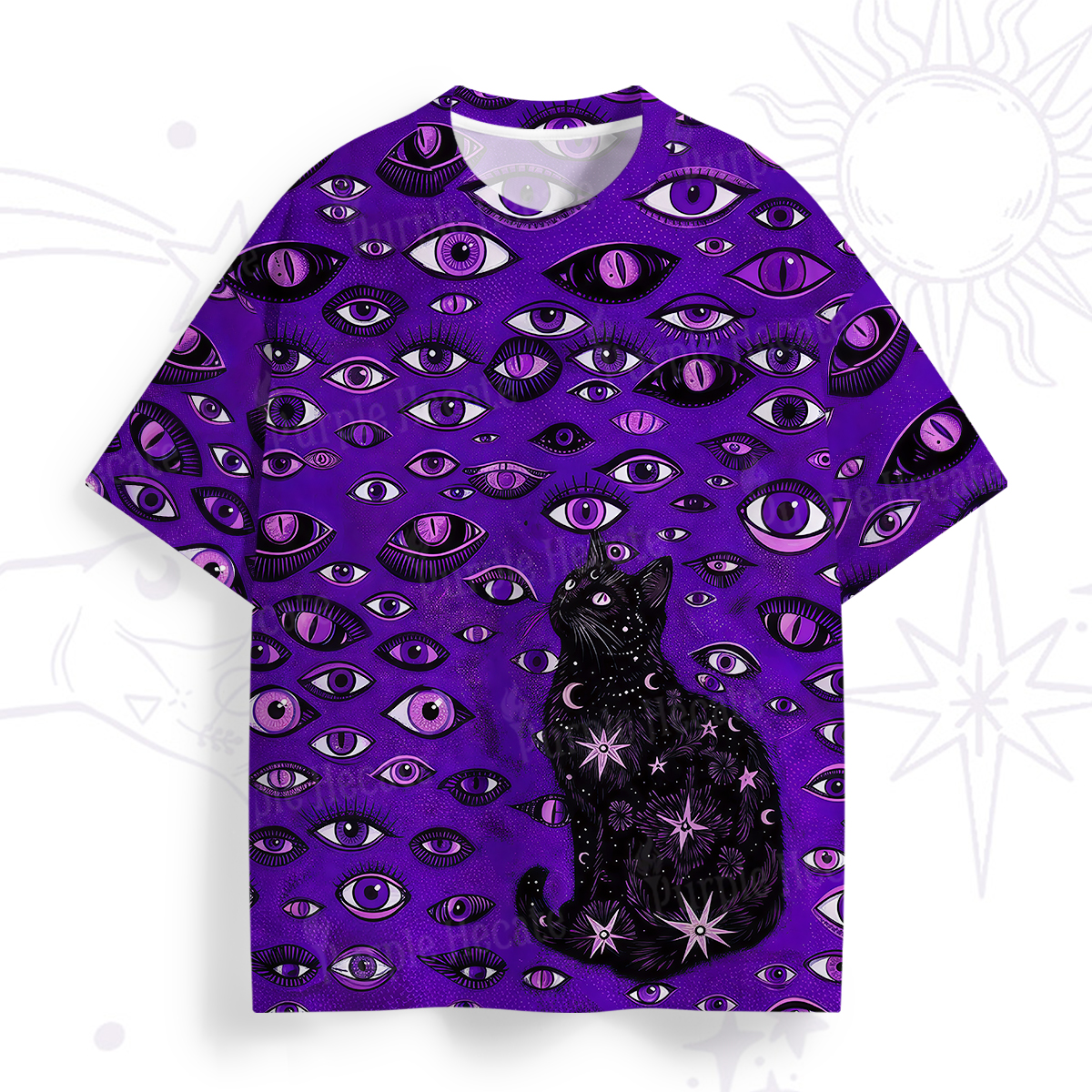 Purplehecate Cosmic Watcher Cat All Over Print T-Shirt