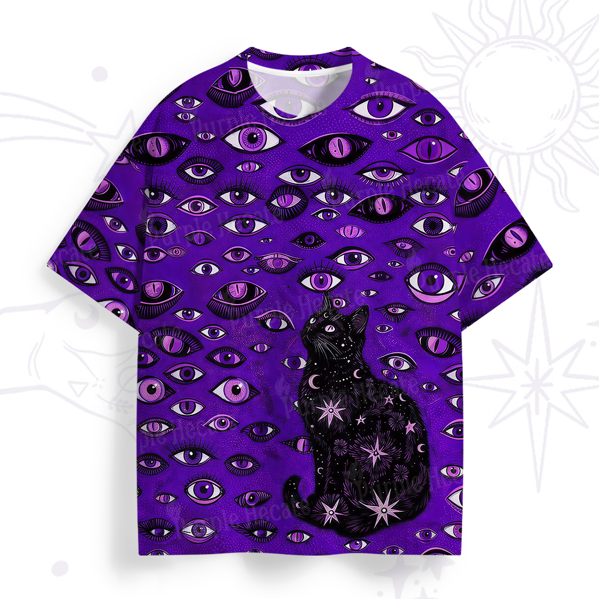 Purplehecate Cosmic Watcher Cat All Over Print T-Shirt