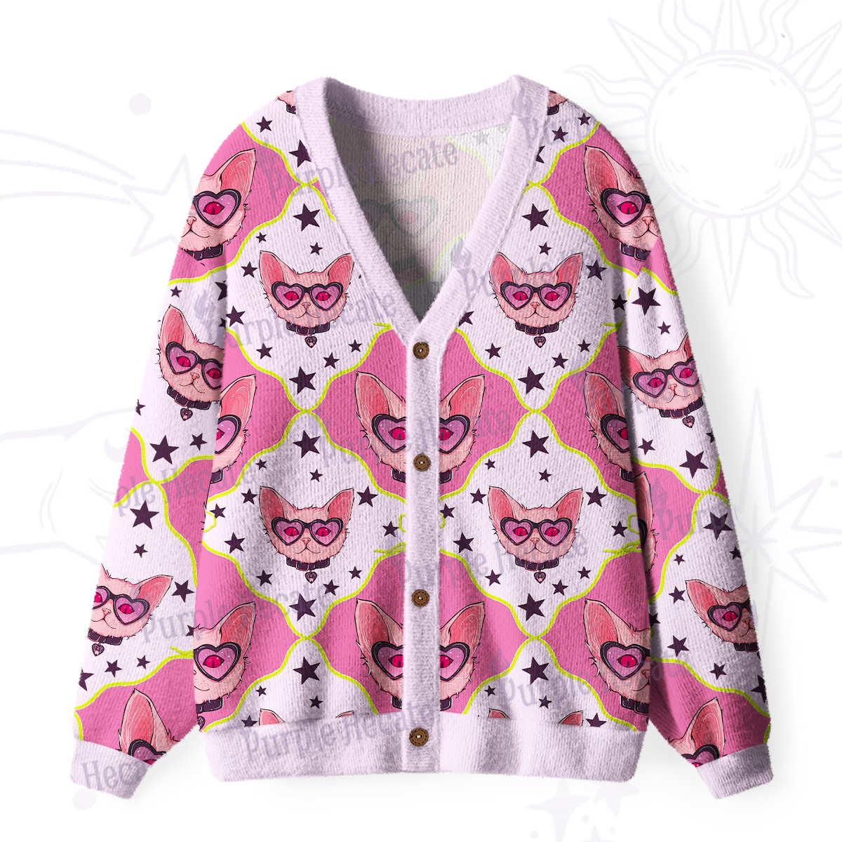Purplehecate Slightly Wicked Cat Ugly Cardigan Sweaters