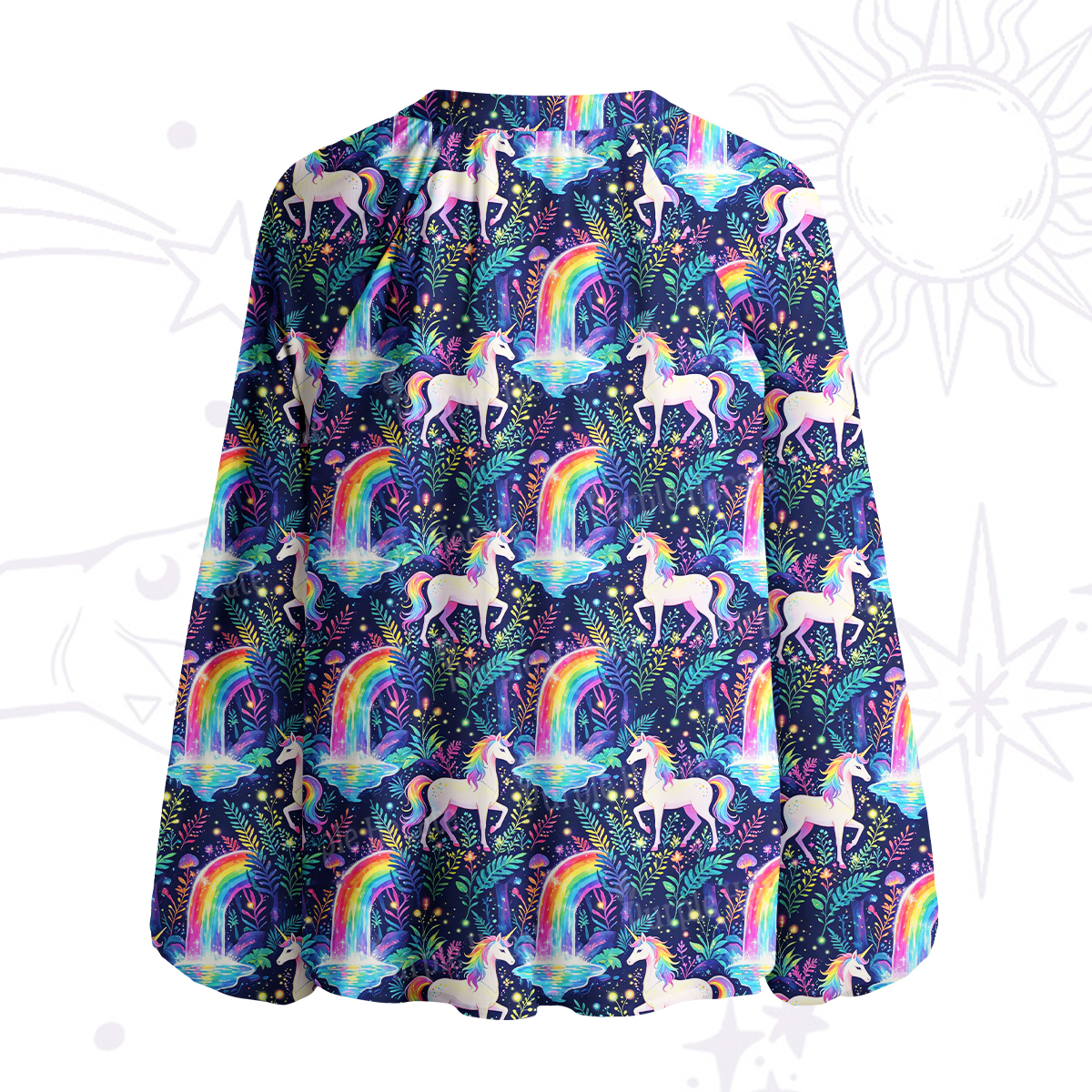 Purplehecate Rainbow Forest Unicorn Magic Split Neck Tie Blouse