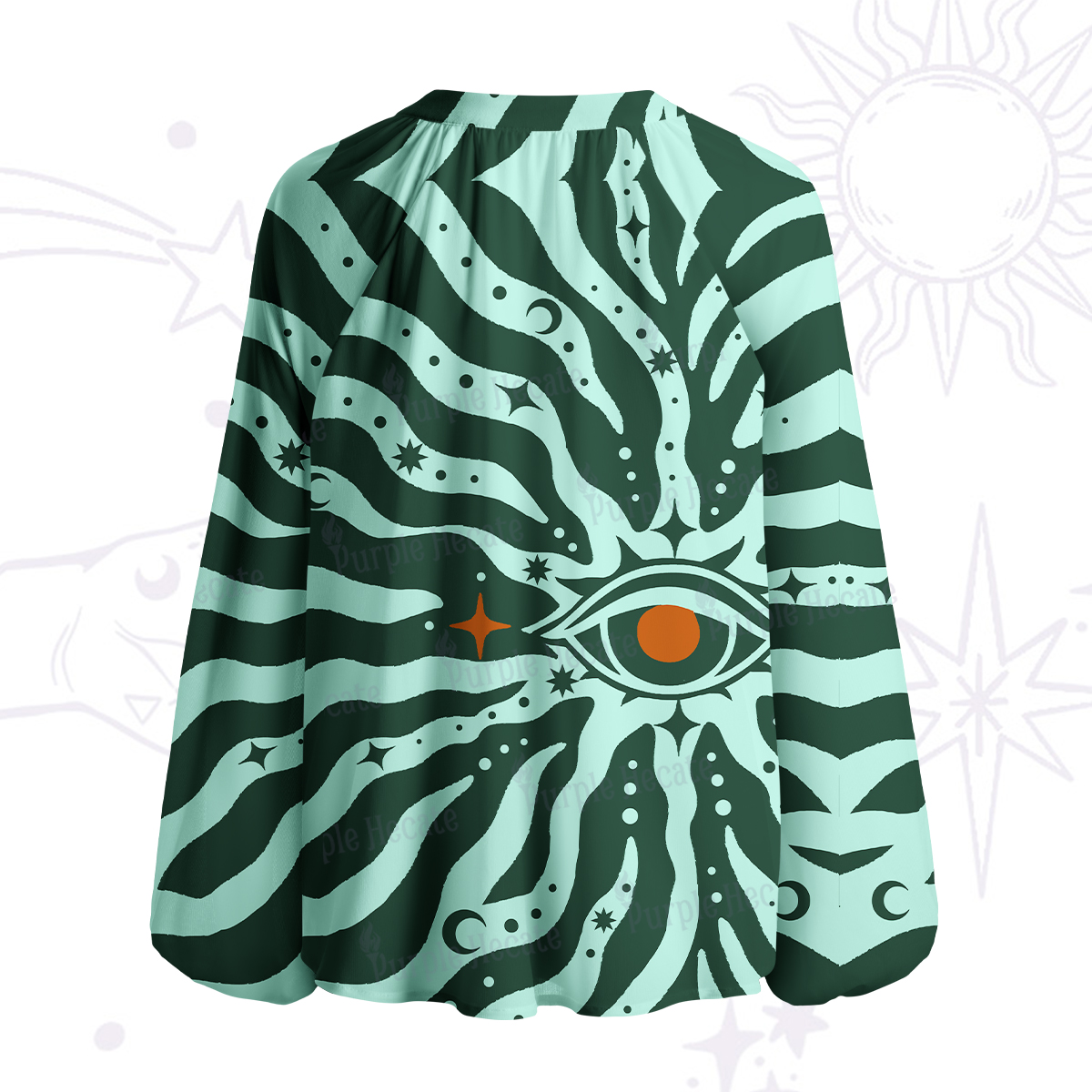 Purplehecate Green Vision Illusion Split Neck Tie Blouse