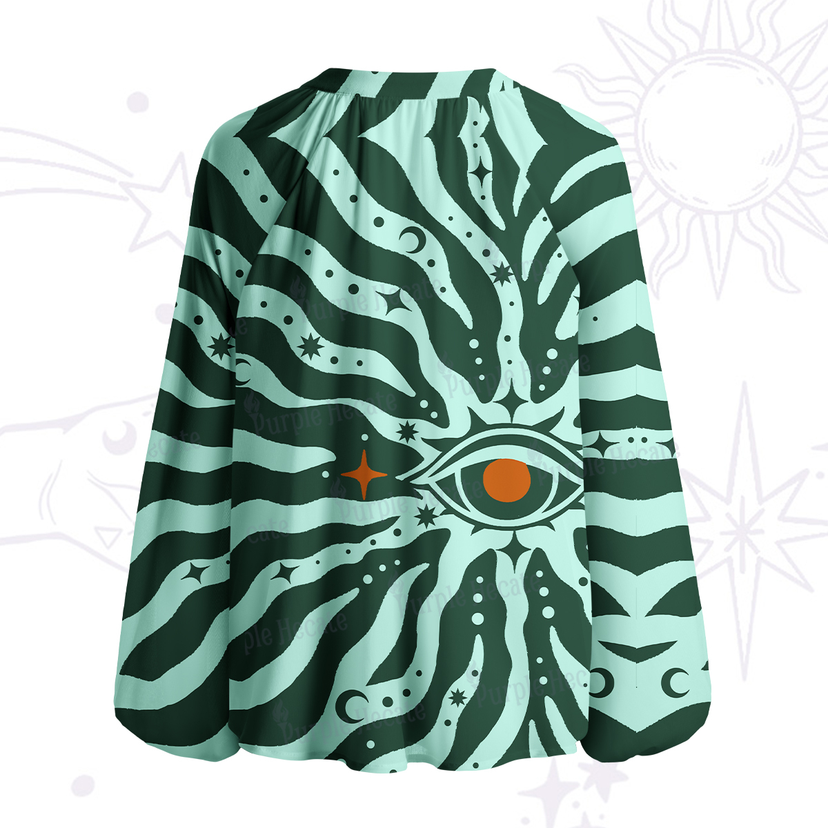 Purplehecate Green Vision Illusion Split Neck Tie Blouse
