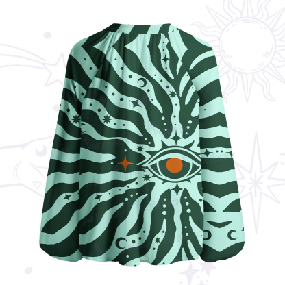 Purplehecate Green Vision Illusion Split Neck Tie Blouse