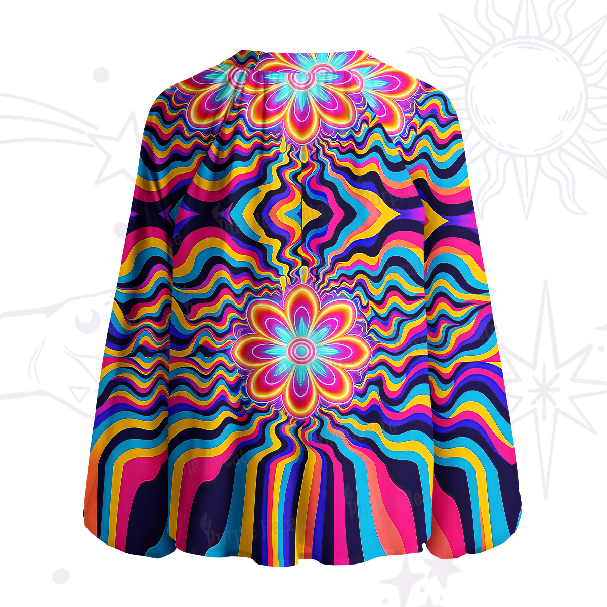 Purplehecate Psychedelic Bloom Split Neck Tie Blouse