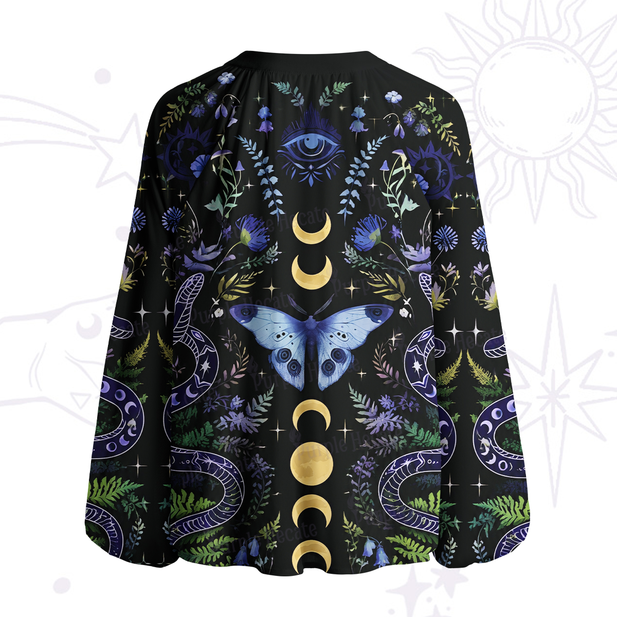 Purplehecate Moon Moth Witchery Split Neck Tie Blouse