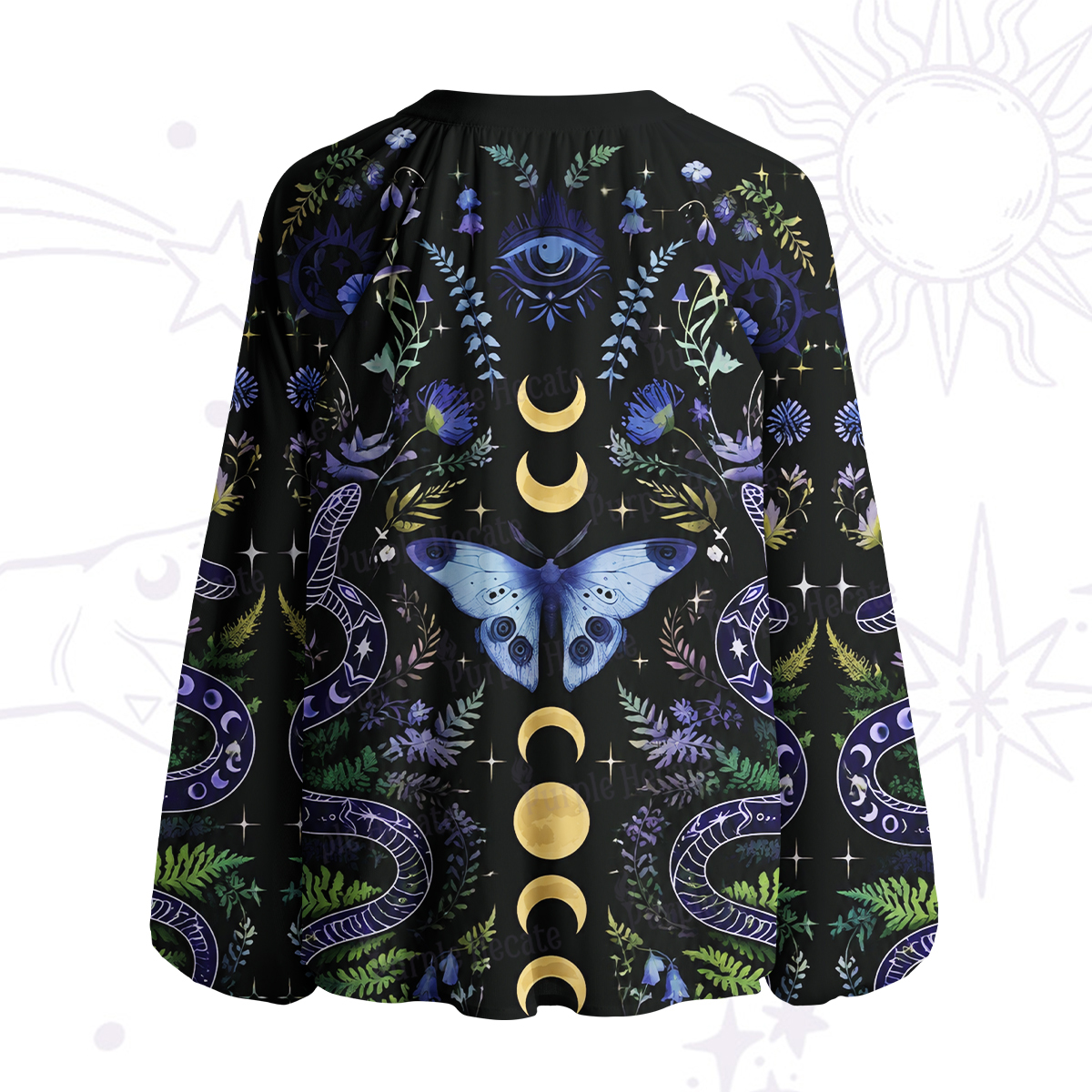 Purplehecate Moon Moth Witchery Split Neck Tie Blouse