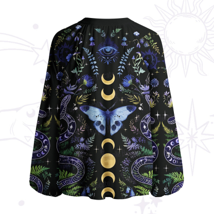 Purplehecate Moon Moth Witchery Split Neck Tie Blouse