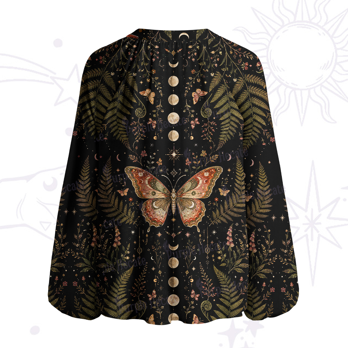 Purplehecate Moon Moth in the Enchanted Fores Split Neck Tie Blouse