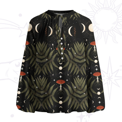 Purplehecate Moonlit Mushroom Gown Split Neck Tie Blouse