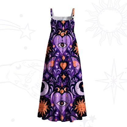 Purplehecate Esoteric Third Eye Cosmic Heart Wide Straps Maxi Dress
