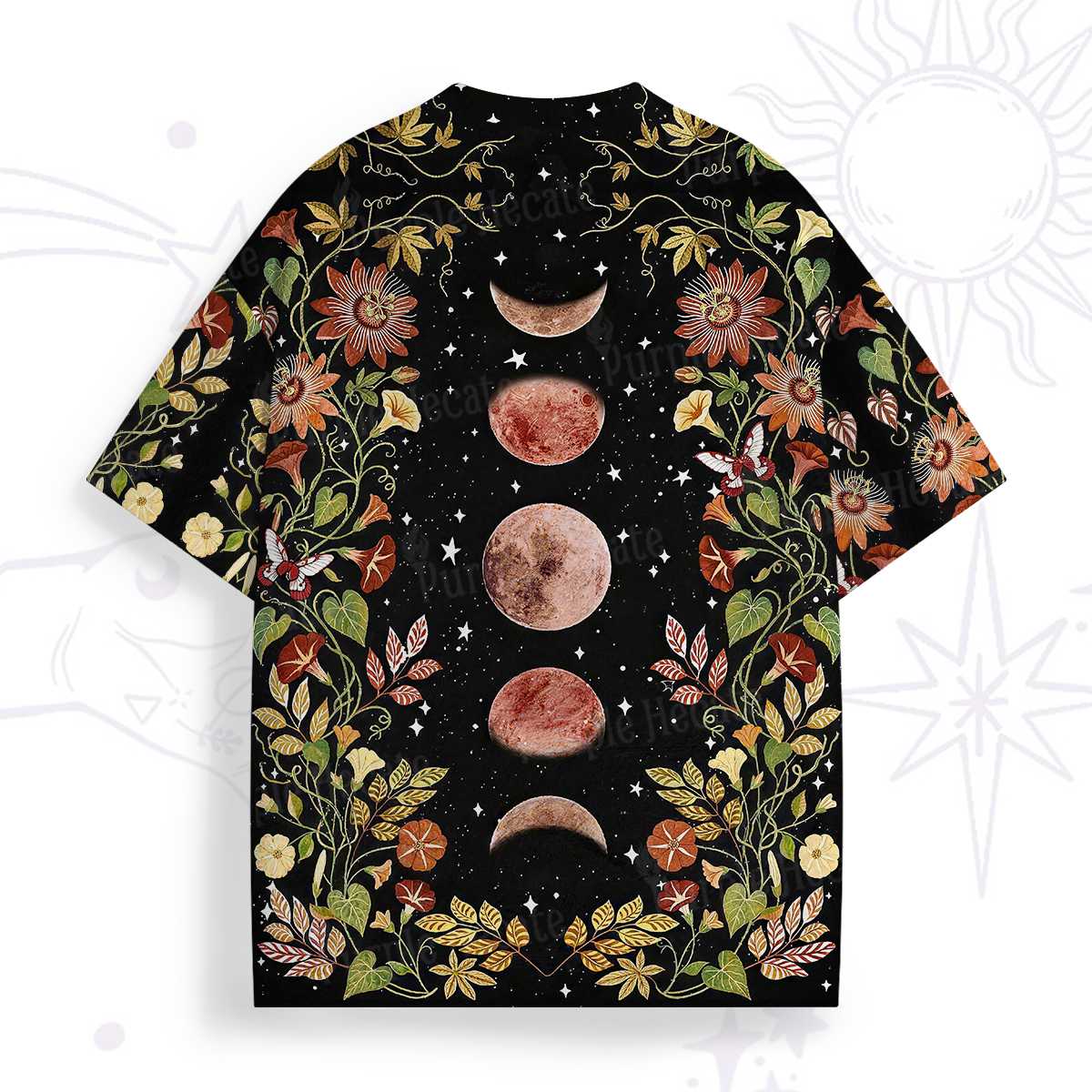 Purplehecate Moon Phase Floral All Over Print T-Shirt