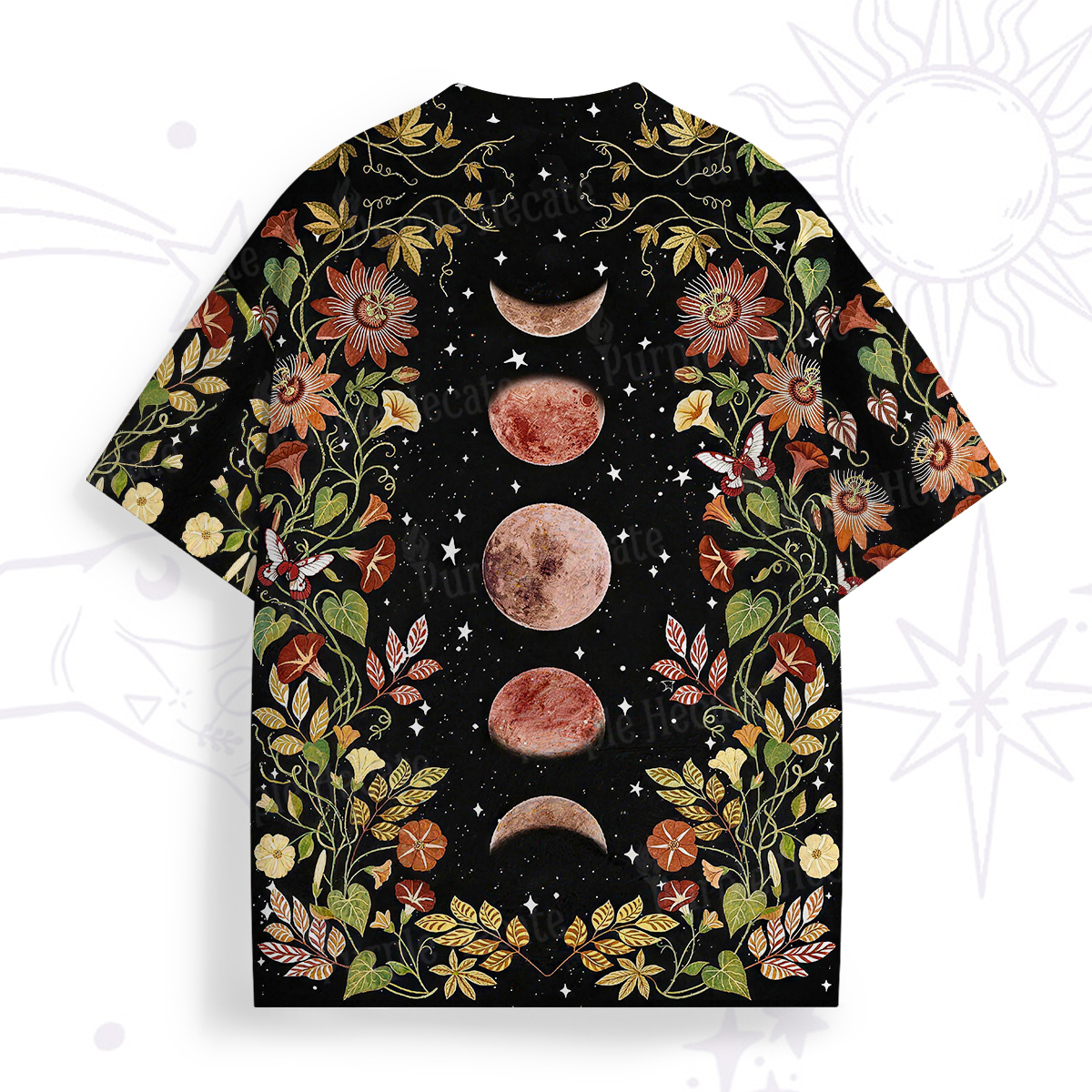 Purplehecate Moon Phase Floral All Over Print T-Shirt