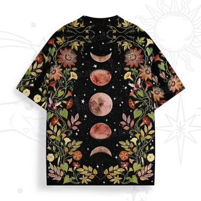 Purplehecate Moon Phase Floral All Over Print T-Shirt