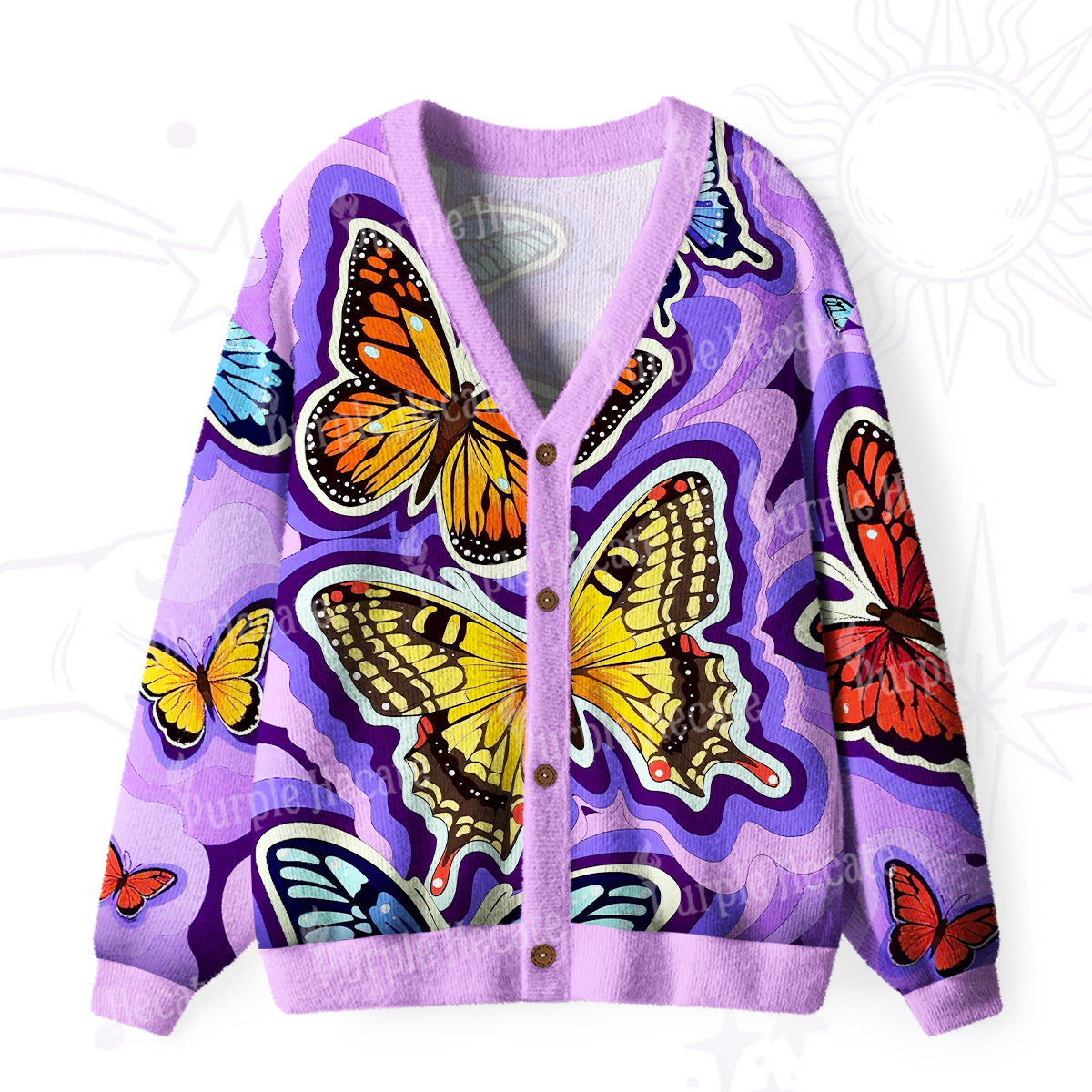 Purplehecate Psychedelic Butterfly Ugly Cardigan Sweaters