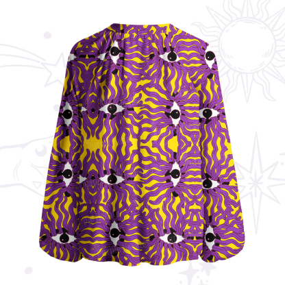 Purplehecate Psychedelic Wave Eyes Split Neck Tie Blouse