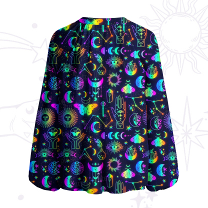 Purplehecate Blacklight Butterfly Split Neck Tie Blouse
