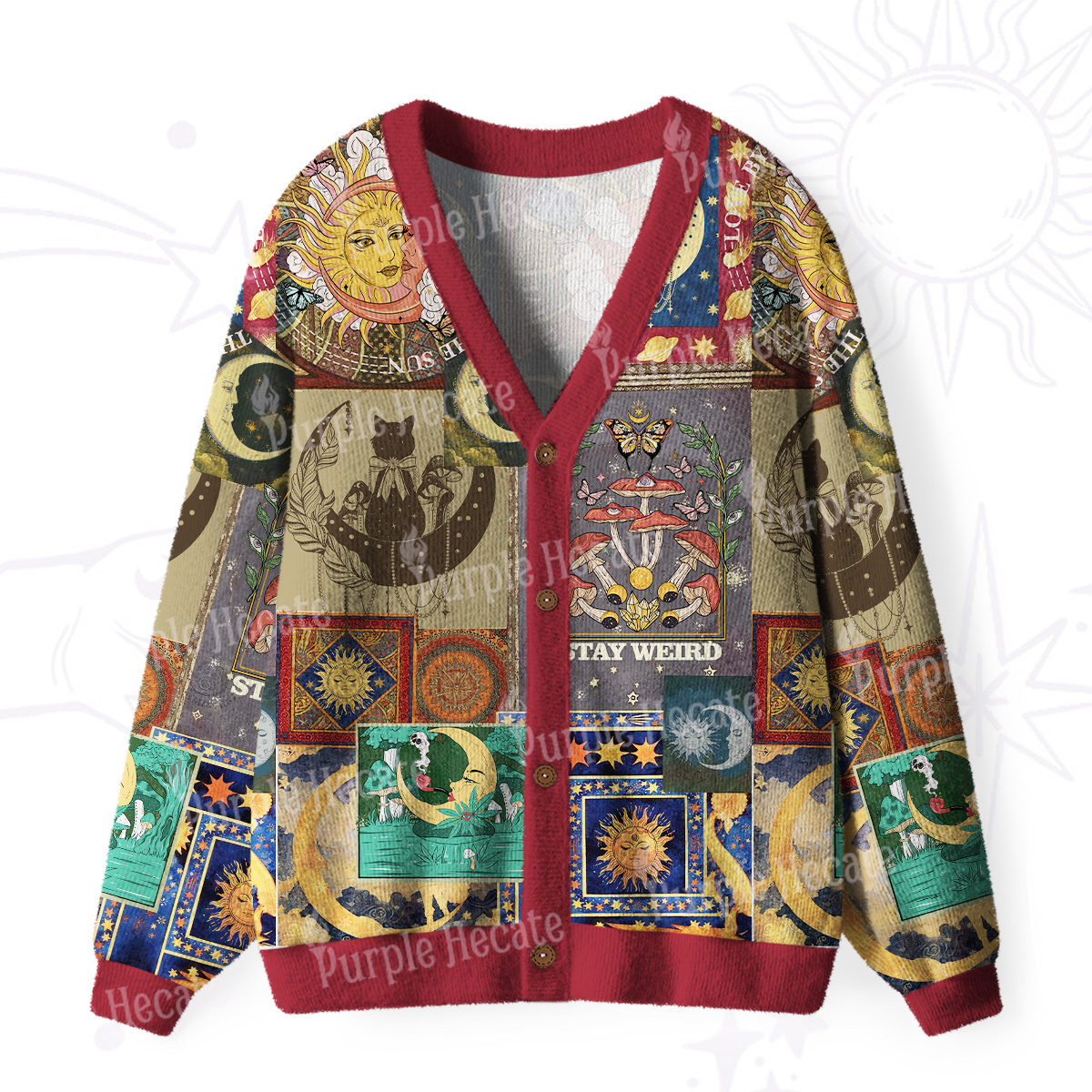 Purplehecate Starry Moon Patchwork for Cosmic Lovers Ugly Cardigan Sweaters