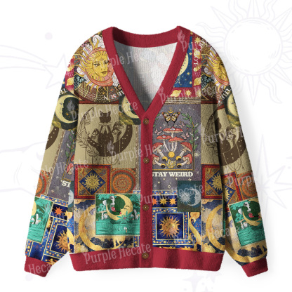 Purplehecate Starry Moon Patchwork for Cosmic Lovers Ugly Cardigan Sweaters