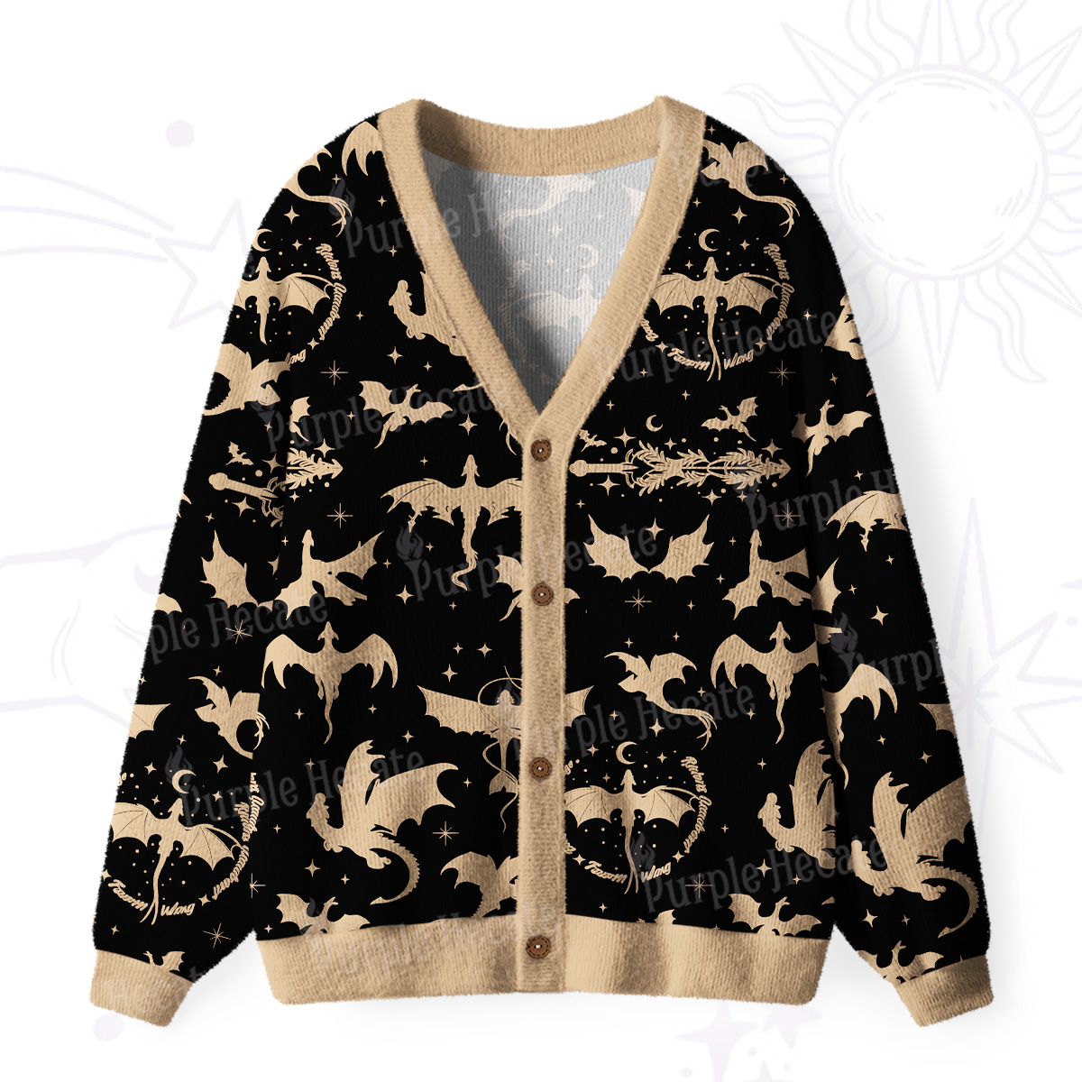 Purplehecate Fantasy Dragon Allover Ugly Cardigan Sweaters
