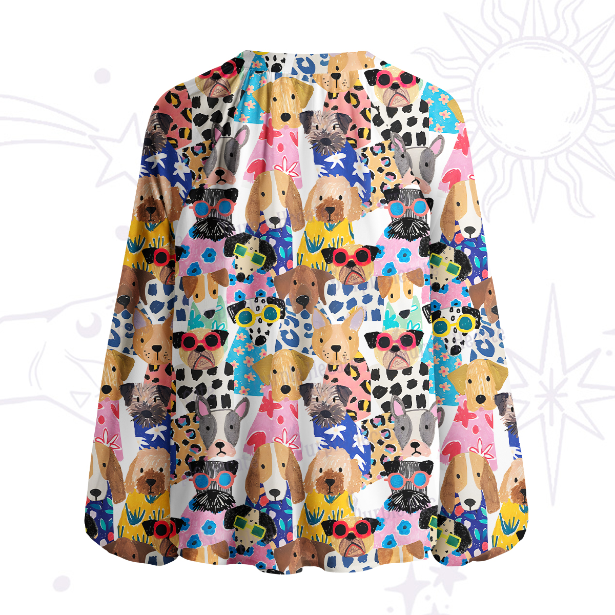 Purplehecate Puppy Parade Split Neck Tie Blouse