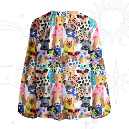 Purplehecate Puppy Parade Split Neck Tie Blouse