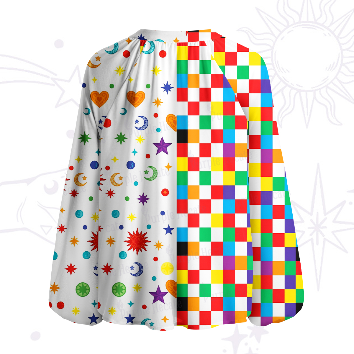 Purplehecate Celestial Rainbow Blocks Split Neck Tie Blouse
