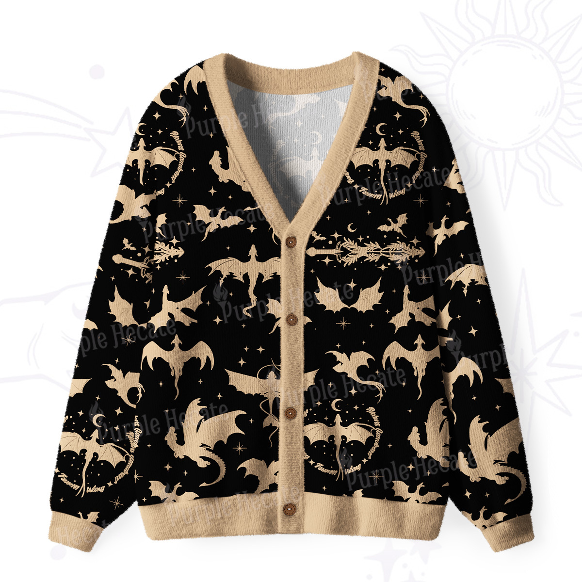 Purplehecate Fantasy Dragon Allover Ugly Cardigan Sweaters
