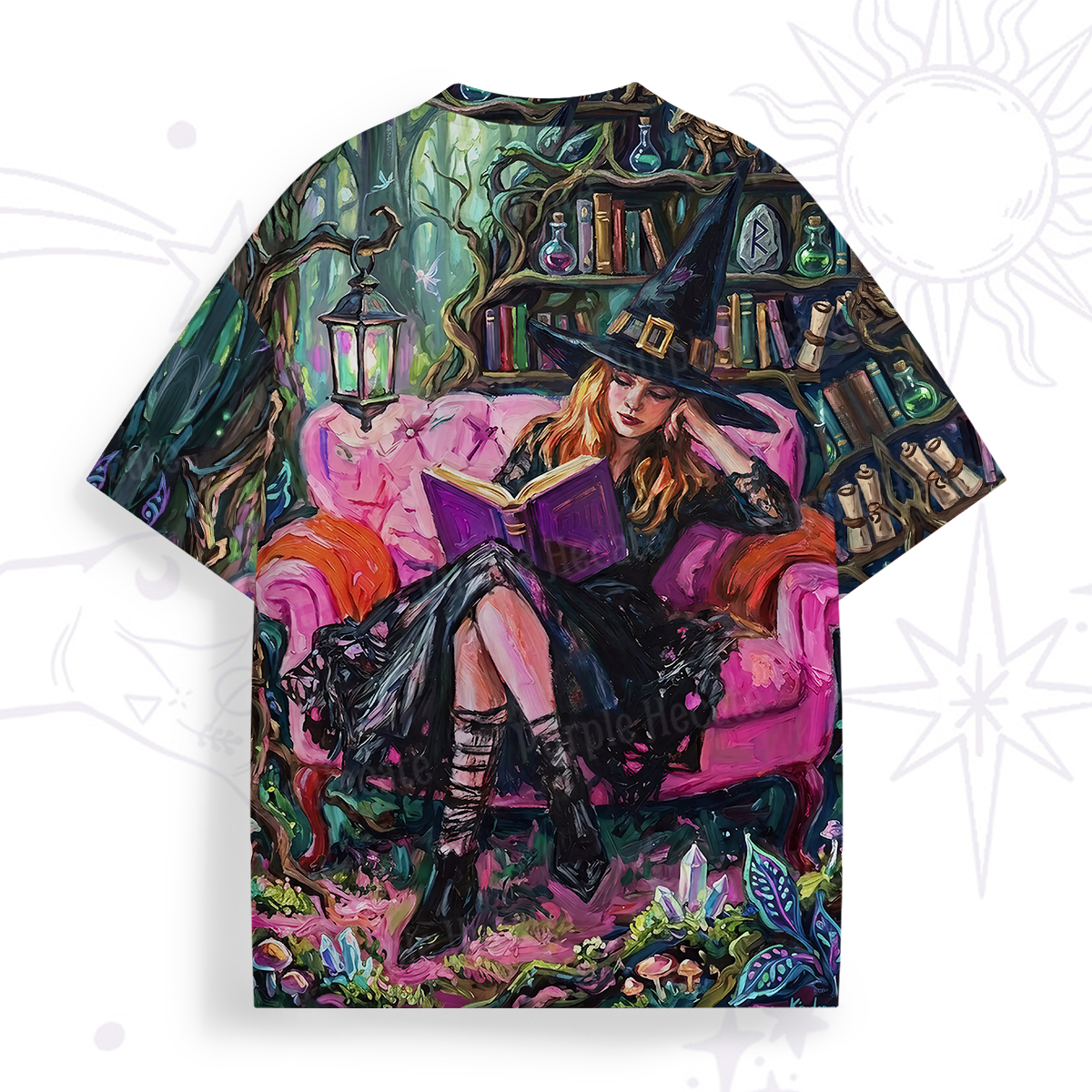 Purplehecate Spellbound Bookworm Witch All Over Print T-Shirt